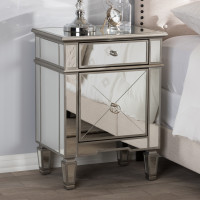 Baxton Studio RS2403 Claudia Hollywood Regency Glamour Style Mirrored Nightstand